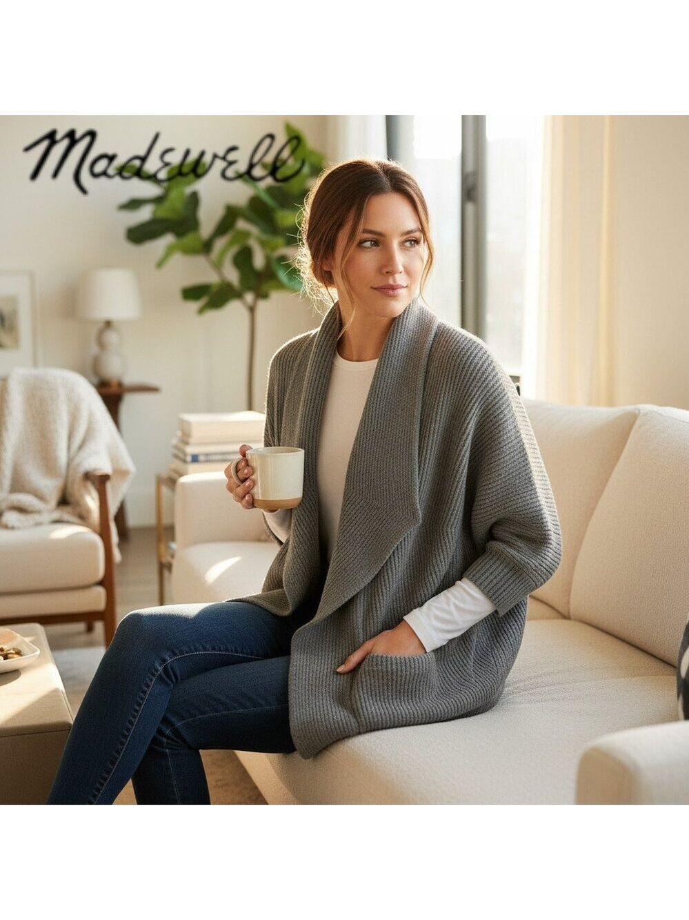 Madewell 100% Merino Wool Drape Cardigan Gray Open Front XS/S